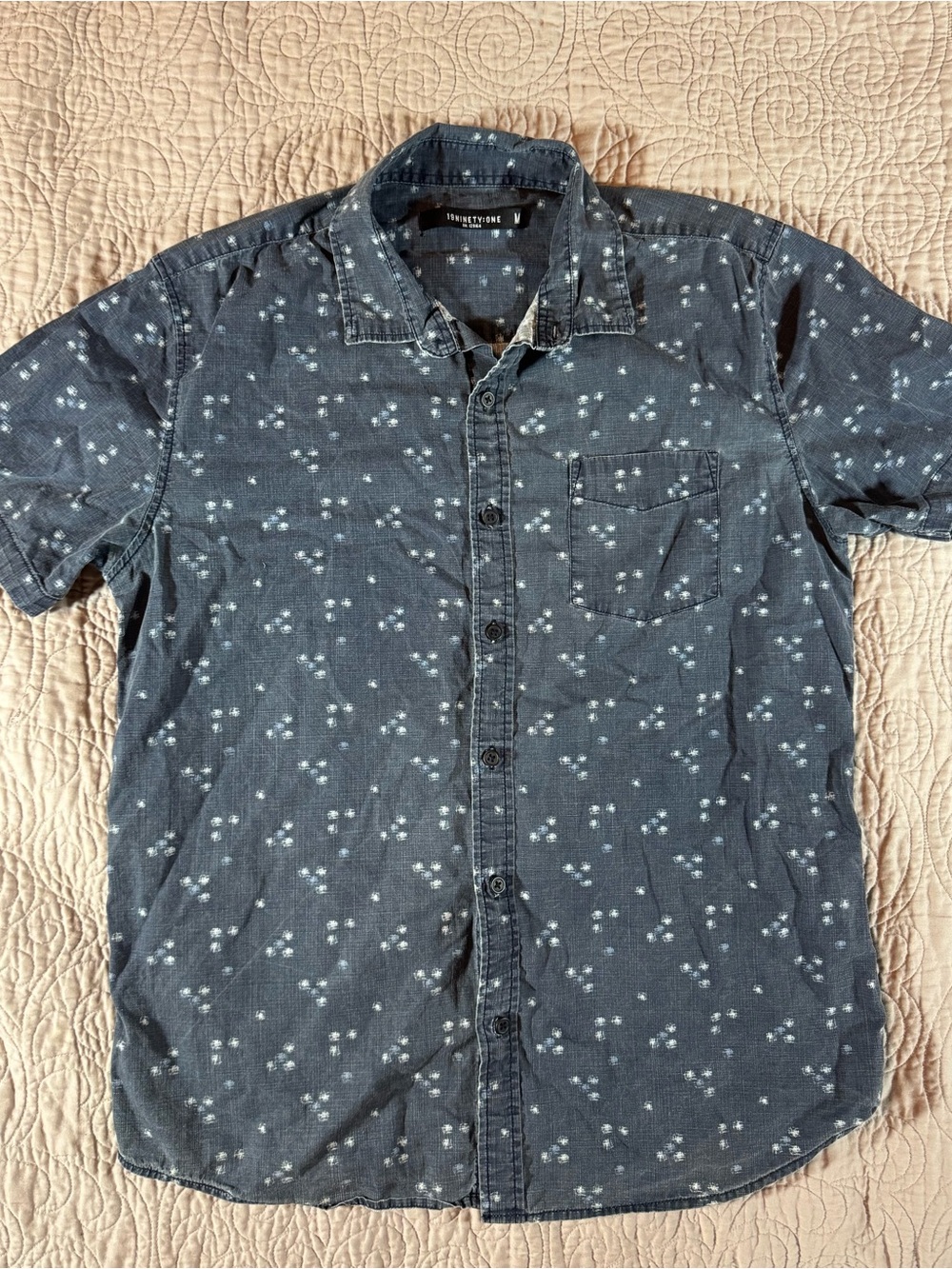 Cotton On 19Ninety:One Men's M Blue Ikat Print Short Sleeve Button Shirt